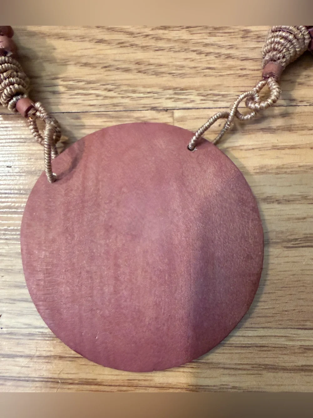 Handmade natural all wooden bead and pendent necklace with wire @ jute clasp.